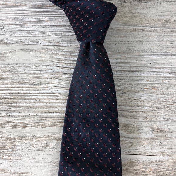 Vtg Christian Dior Navy Red Skinny Polyester Tie - Picture 5 of 8